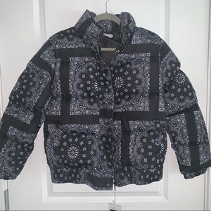 Black Paisley Puffer Coat M